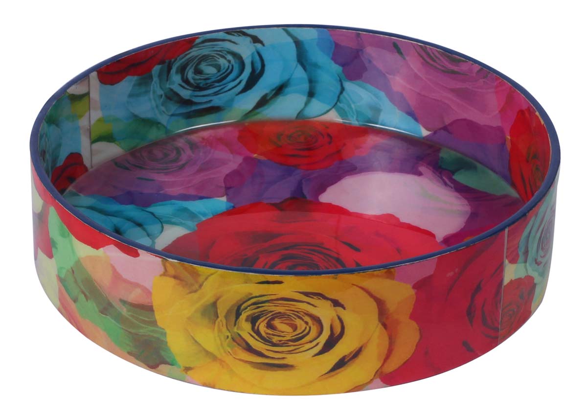 Buy in Bulk Wholesale Round Tray in MDF 6” Decorative with Enamel Work in Floral Pattern - Multicolored - Accessory Organizer/Home Essentials/Decor